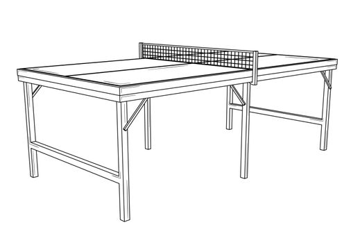 Empty table for table tennis or ping pong ready to match. Sports equipment. Black outline illustration on white background. Sketch.