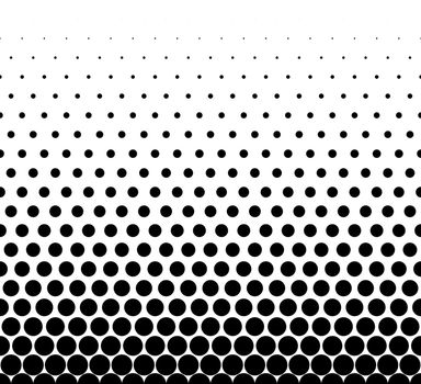 Seamless halftone vector background.Filled with black circles .Average fade out.