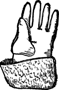 Glove of Henry VI, it’s a Leatherworking and Miscellaneous Crafts, celebrated for having united England and subjugated France, vintage line drawing or engraving illustration.