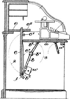 This illustration represents Type Writer Cabinet which used for the operator of this device vintage line drawing or engraving illustration.
