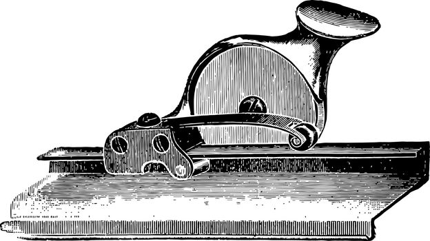 This illustration represents Wallpaper Trimmer which is a manual wallpaper cutter vintage line drawing or engraving illustration.