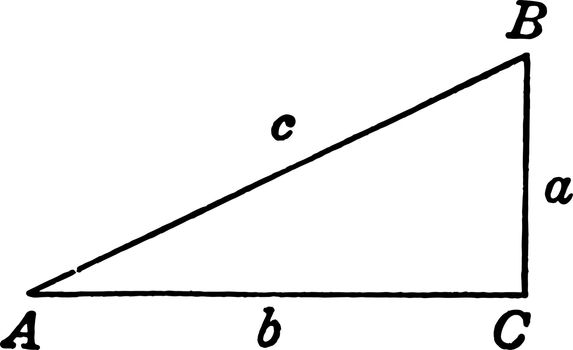 This is an image of triangle ABC. A, B, C are the sides of this triangle, vintage line drawing or engraving illustration.