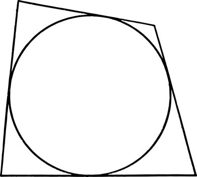 A polygon is circumscribed to a circle if each side of the polygon is tangent to the circle, vintage line drawing or engraving illustration.