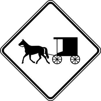 Color of Horse Drawn Vehicles signs may be used to alert road users to locations where unexpected entries into the roadway by trucks, vintage line drawing or engraving illustration.