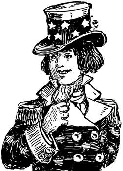 Image shows the picture of Uncle Sam. He has been a popular symbol of the US government in American culture and a manifestation of patriotic emotion, vintage line drawing or engraving illustration.