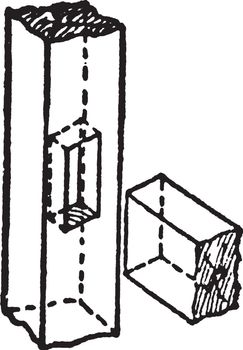 This illustration represents Housing Joint which is a useful structural joint, vintage line drawing or engraving illustration.