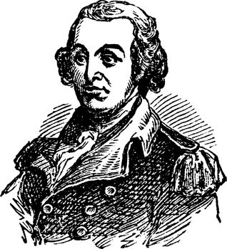 General Greene, he was a major general of the continental army in the American revolutionary war, vintage line drawing or engraving illustration