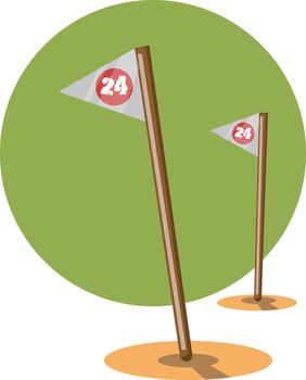 Two Milestone flags places near by with number 24 printed on each flag in green background vector color drawing or illustration.