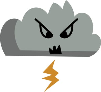 Angry cloud with thunder, illustration, vector on white background.
