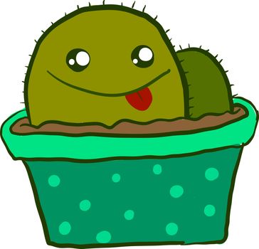 Happy cactus in pot, illustration, vector on white background.