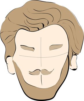 Portrait of a man with beard and mustache, illustration, vector on white background.