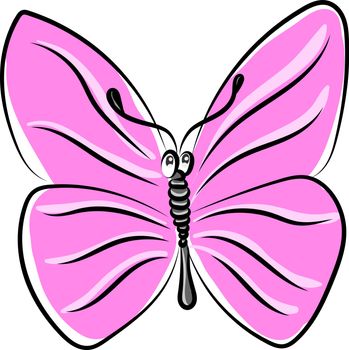 Pink butterfly, illustration, vector on white background.