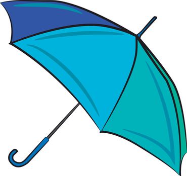 A big open umbrella in blue color vector color drawing or illustration 