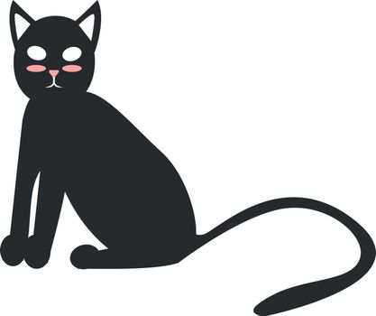 A black cat with shiny fur and long tail vector color drawing or illustration 