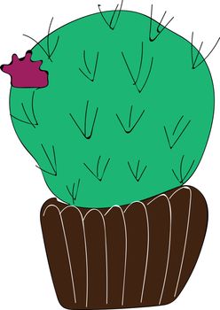 A big nose cactus is looking out from its brown pot vector color drawing or illustration 