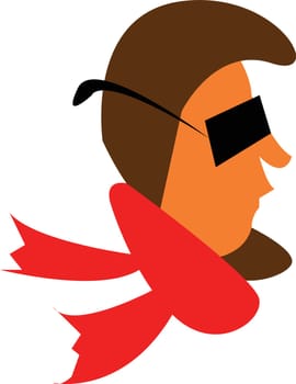 A man wearing black rectangular sunglasses and a red muffler vector color drawing or illustration