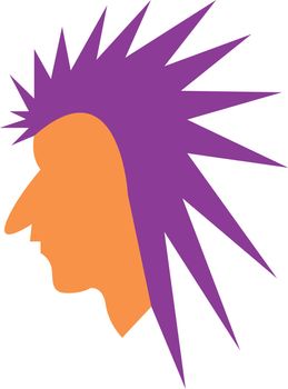 A minimalistic drawing of a man with long pointed purple mohawk vector color drawing or illustration