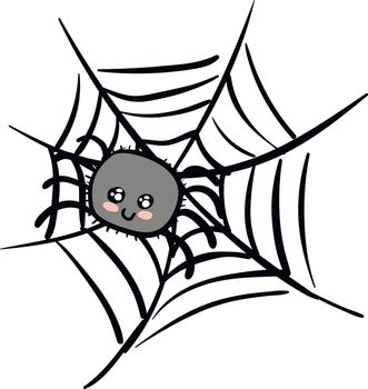 Cartoon of a cute grey spider on a web vector illustration on white background