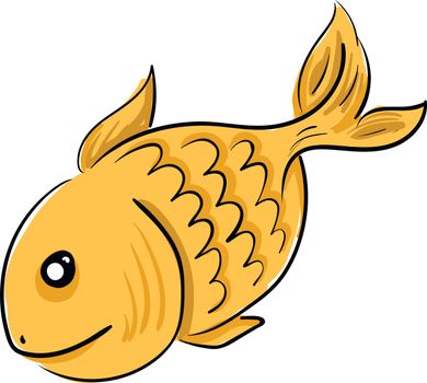 A golden fish with black eyes swimming freely in the river vector color drawing or illustration 