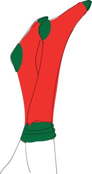 Human feet in an upright position in red and rose-colored socks vector color drawing or illustration 