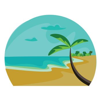 Hot sandy beach with coconut trees and a long coastline vector color drawing or illustration