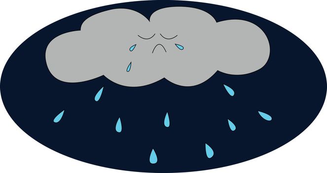 A little sad crying cloud pouring its tears as rain vector color drawing or illustration