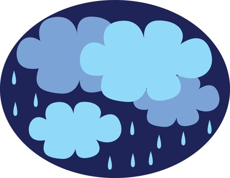 Rain appearing from dark blue clouds vector color drawing or illustration