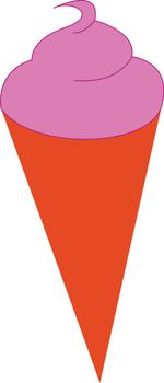Drawing of a cute little thin crisp edible orange cone holding pink-flavored ice cream  vector  color drawing or illustration