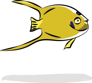 Painting of a yellow-colored fish with an oval-shaped body pointed fins and a short tail  vector  color drawing or illustration