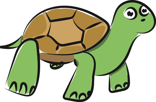Emoji of a surprisingly looking slow-moving tortoise land reptile  enclosed in a scaly domed brown shell has two eyes and thick legs while standing  vector  color drawing or illustration