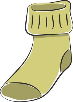 Clipart of a showcase green-colored warm sock with different shades of green covering the heel and toes over white background  vector  color drawing or illustration