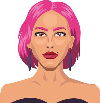Girl with short pink hair illustration vector on white background