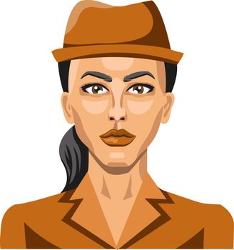 Girl with brown hat and pony tail illustration vector on white background