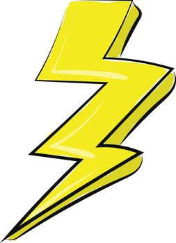 Painting of the lightning with a big yellow flash of light the occurrence of a natural electric discharge made during the thunderstorm, vector, color drawing or illustration.