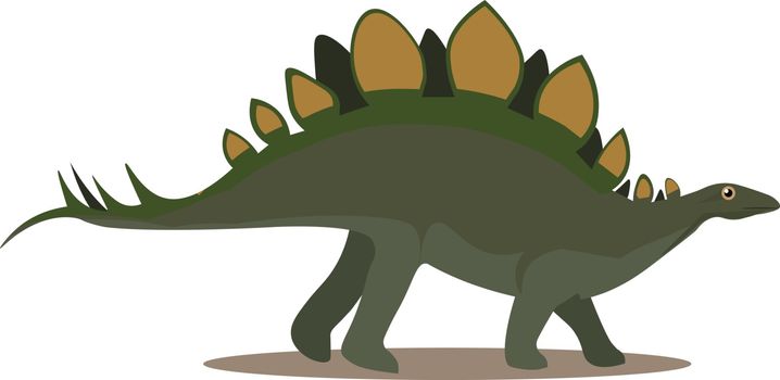 A green stegosaurus herbivorous dinosaur of the Jurassic with a double row of large bony plates or spines along the back, vector, color drawing or illustration.
