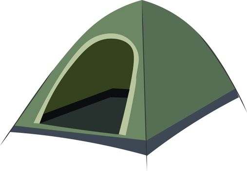 Outdoor camping tent sunshade canopy single item that serves as a recreational site for a family to relax, hiking, fishing, vector, color drawing or illustration. 