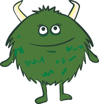 A green colored monster with two horns on it ., vector, color drawing or illustration. 