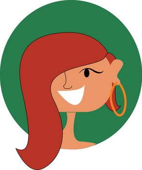 A girl with long red color hair and a big smiling face, vector, color drawing or illustration. 