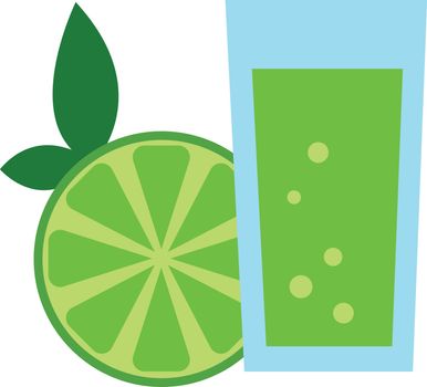 Green colored juice in transparent glass. , vector, color drawing or illustration. 