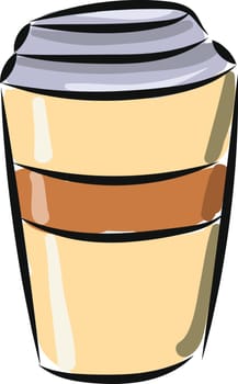 A coffee cup brown in color with blue lid for instant coffee, vector, color drawing or illustration. 