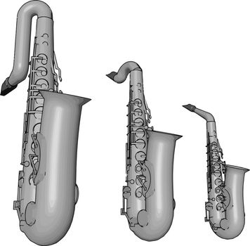 Silver saxophone, illustration, vector on white background.
