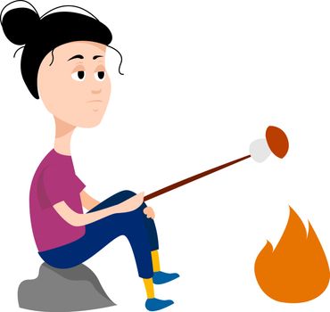 Girl on campfire, illustration, vector on white background.