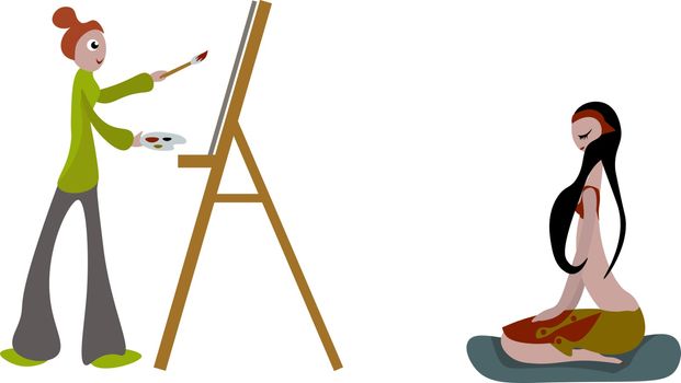 Model and artist, illustration, vector on white background.
