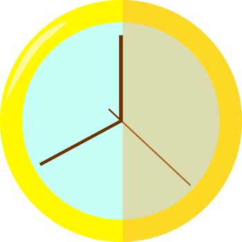 Yellow clock, illustration, vector on white background.
