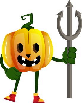 Pumpkin with devil spear, illustration, vector on white background.
