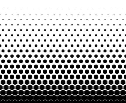 Seamless halftone vector background.Filled with black hexagones .Average fade out.