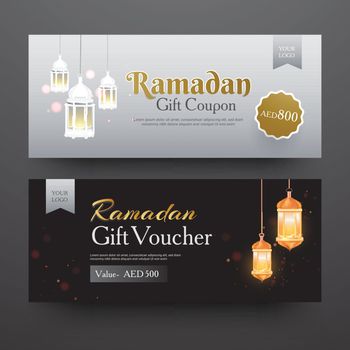 Ramadan Gift coupon or voucher layout with different discount offer in two color option.