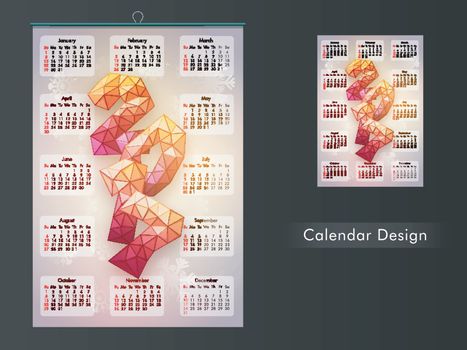 Creative Calendar Planner design with abstract 3D text 2017 for New Year celebration.
