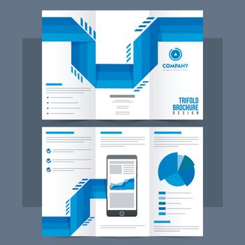Tri-Fold Leaflet, Brochure with abstract blue stripes and infographic elements.