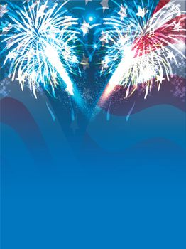 Sparkling firework explosion blue background for 4th of July celebration.